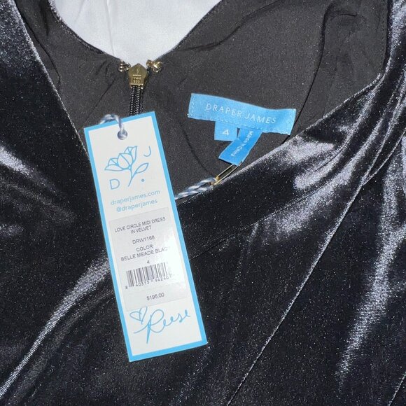 NWT Draper James Vivienne Love Circle Midi Dress in Black Velvet - Picture 6 of 7